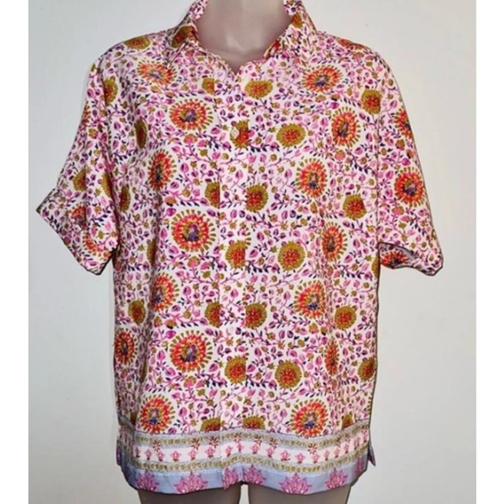 Anthropologie MAISON d’Amélie Button-Down Short-Sleeve Floral Blouse Size XS